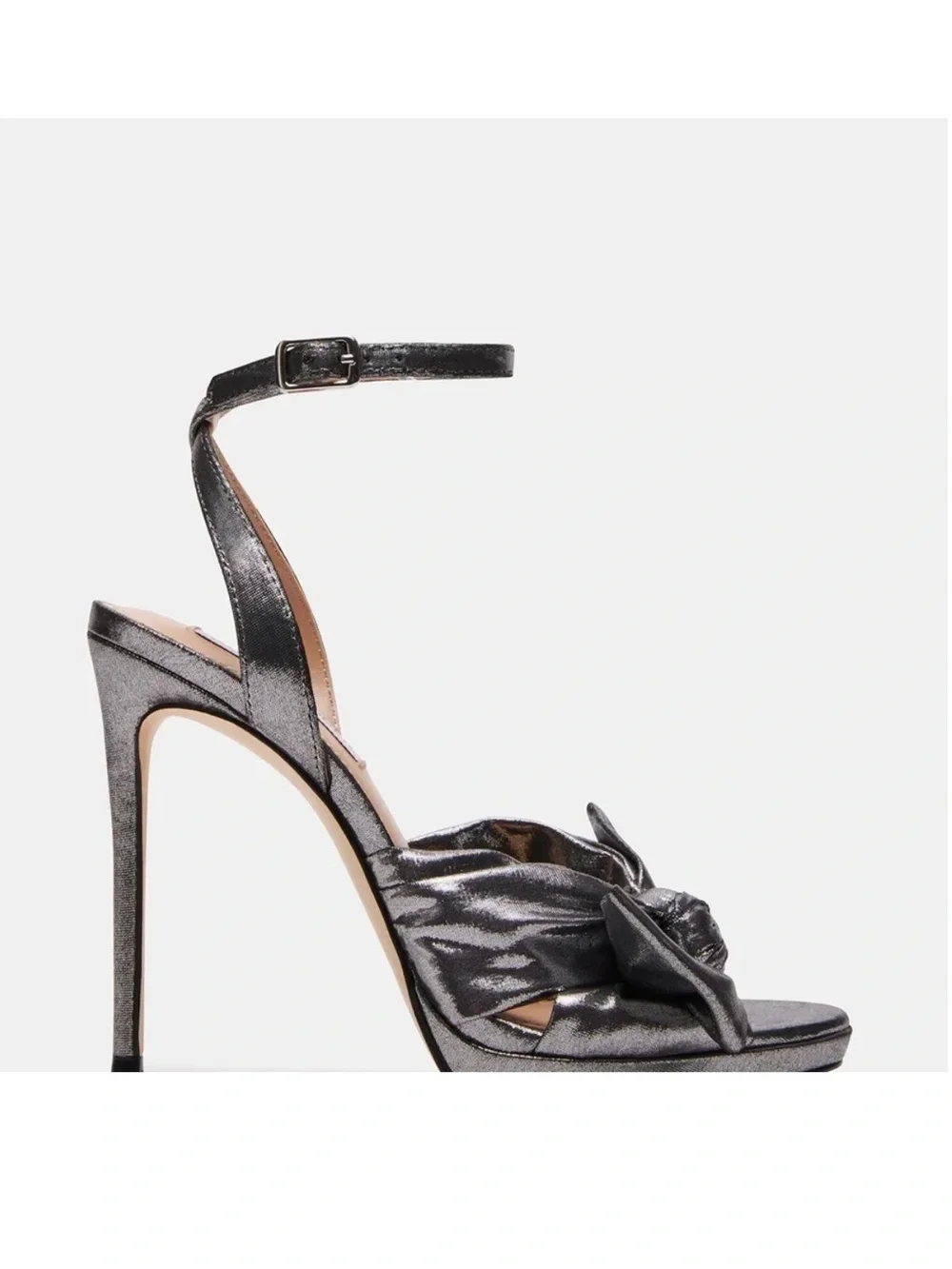 Steve Madden Gunmetal Metallic Silver Knotted Bow Ankle-Strap Heels